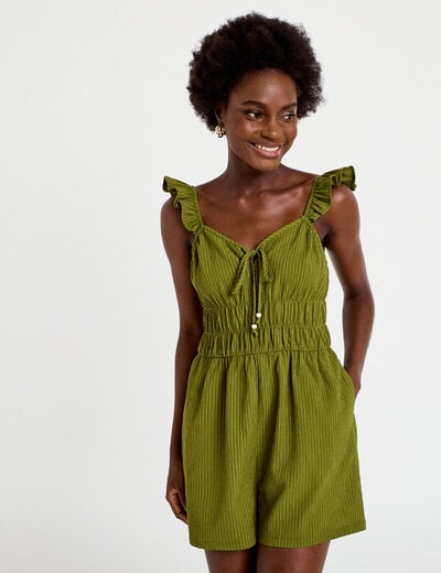 Combishort coupe flare vert kaki femme