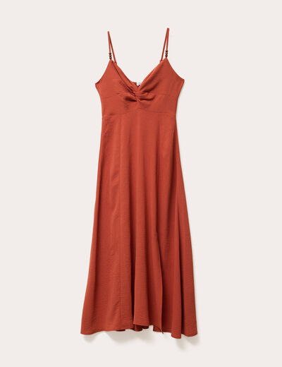 Robe longue &eacute;vas&eacute;e fendue orange fonc&eacute; femme