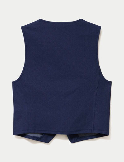 Gilet jean cintr&eacute; cropped sans manches denim brut femme