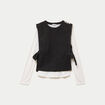 T-shirt 2-en-1 col rond manches longues gris fonc&eacute; femme