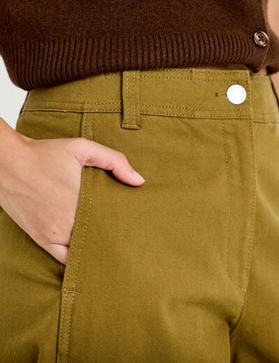 Pantalon chino coupe barrel vert kaki femme