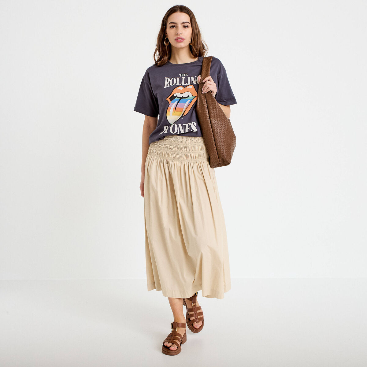 T-shirt oversize manches courtes gris fonc&eacute; femme