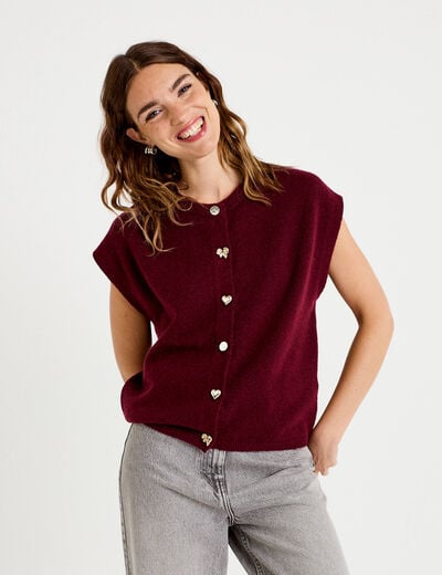 Gilet ample sans manches bordeaux femme