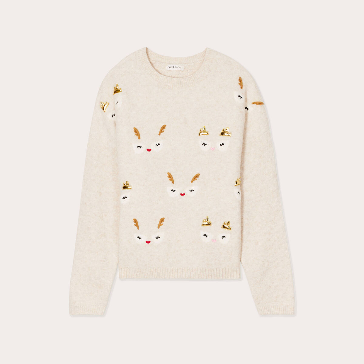 Pull manches longues beige femme