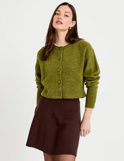 Gilet col rond vert fonc&eacute; femme