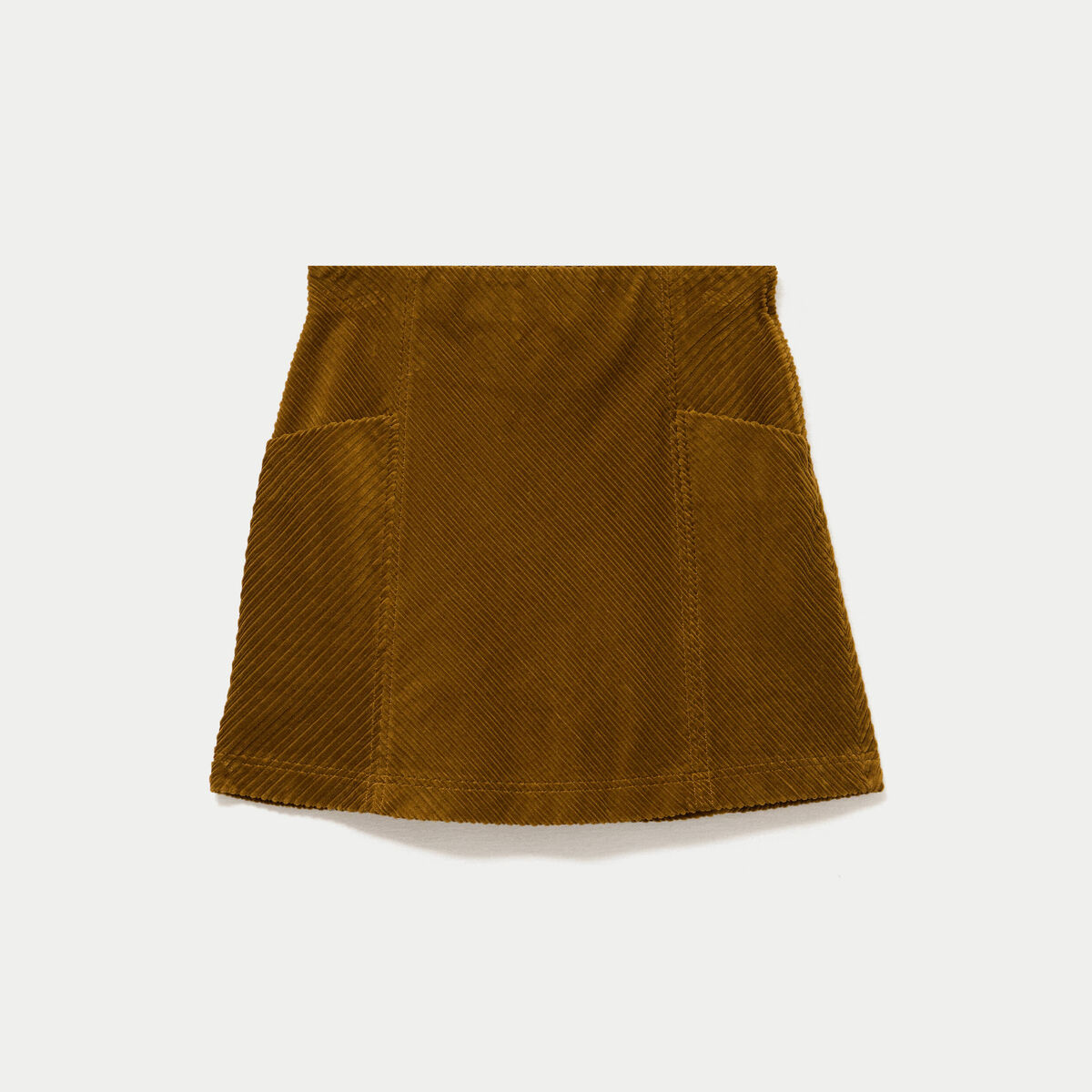 Jupe trap&egrave;ze en velours vert olive femme