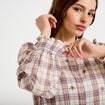 Blouse ample col montant manches longues beige femme