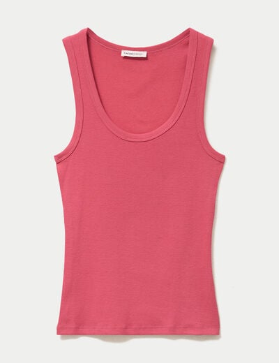 D&eacute;bardeur c&ocirc;tel&eacute; col rond rose framboise femme