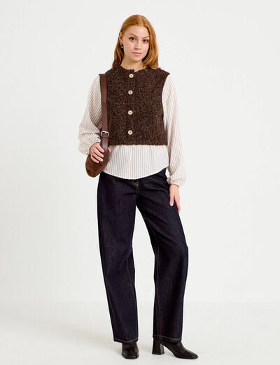Pull chemise 2-en-1 marron fonc&eacute; femme