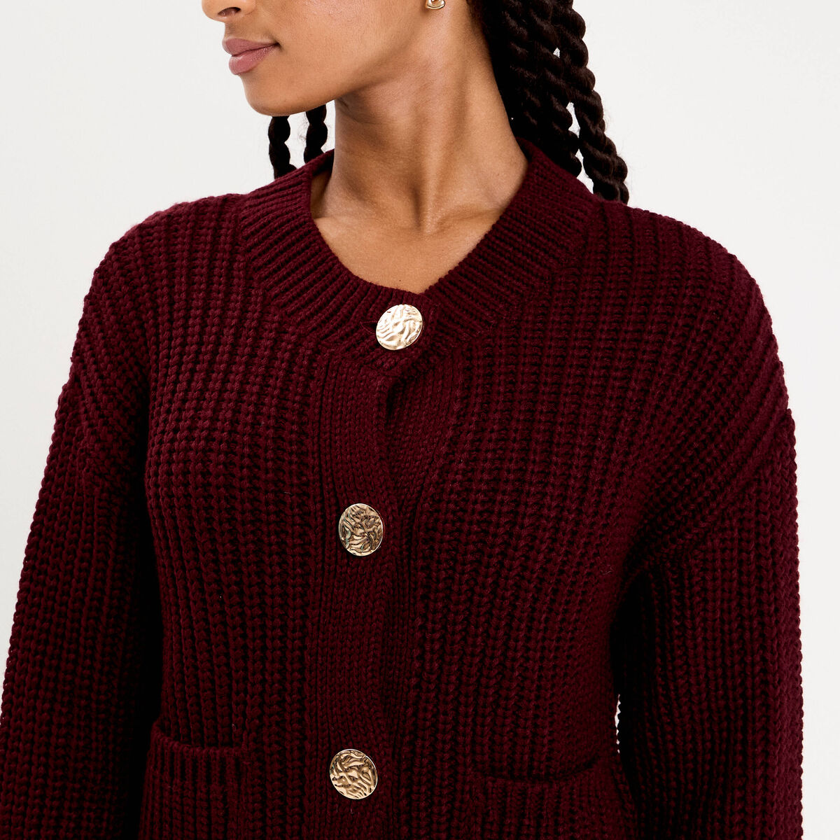 Gilet manches longues violet fonc&eacute; femme