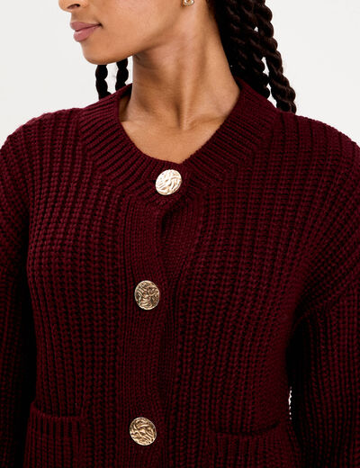 Gilet manches longues violet fonc&eacute; femme