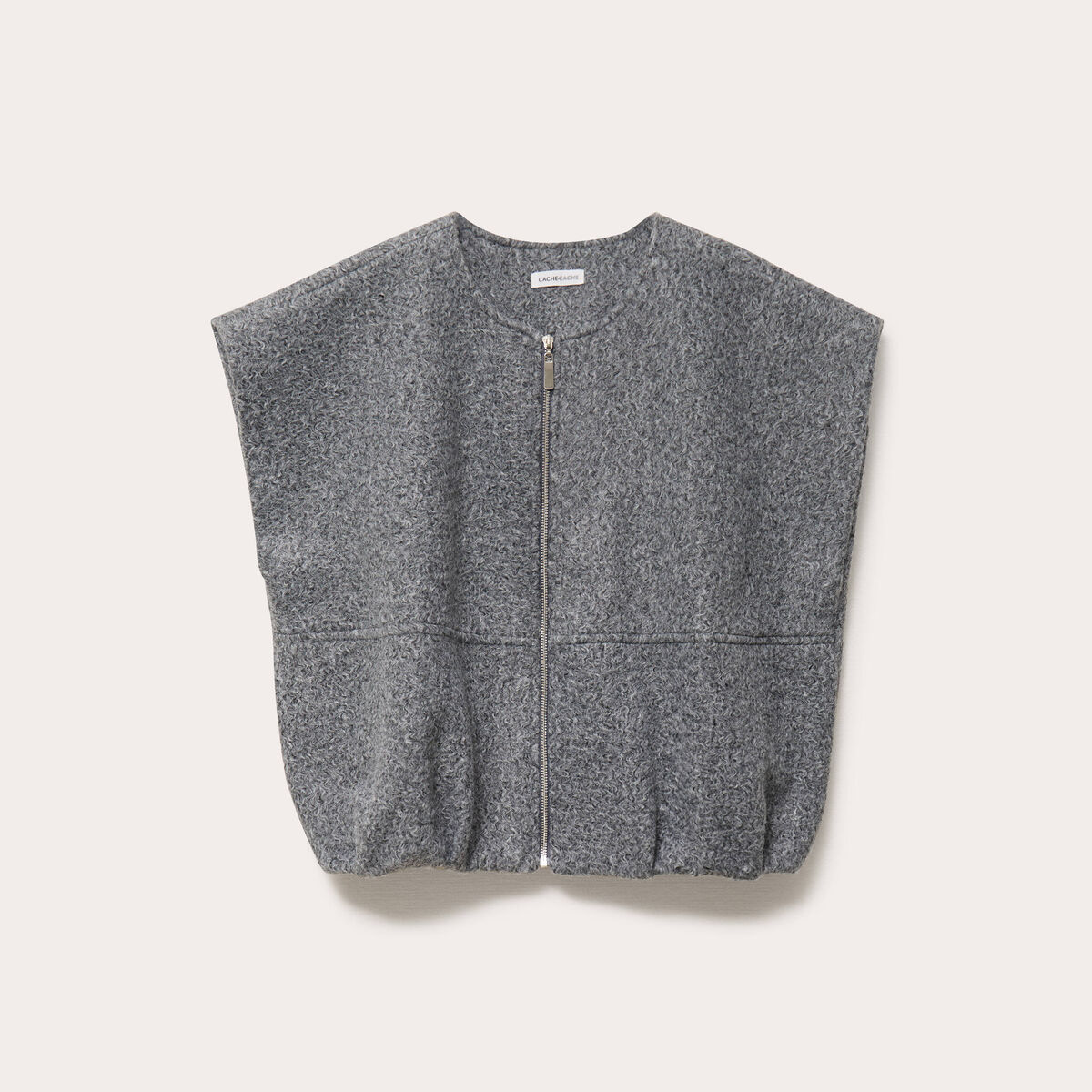 Gilet oversize sans manches col rond gris clair femme