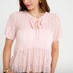 Blouse dentelle col rond manches courtes rose clair femme