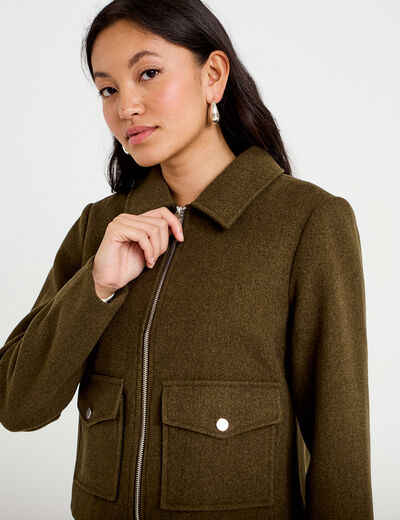 Veste zipp&eacute;e vert kaki femme