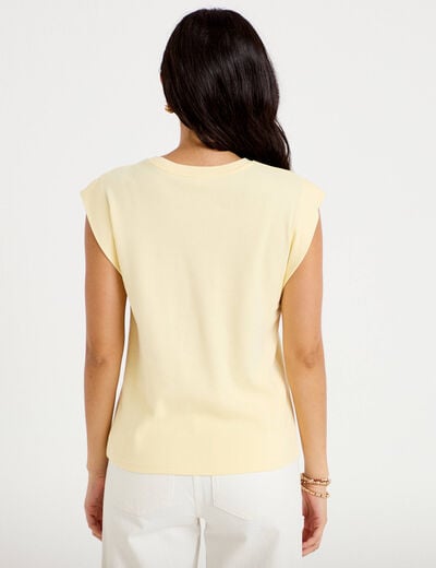 D&eacute;bardeur col rond jaune pastel femme