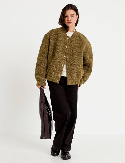 Bomber oversize manches longues vert kaki femme