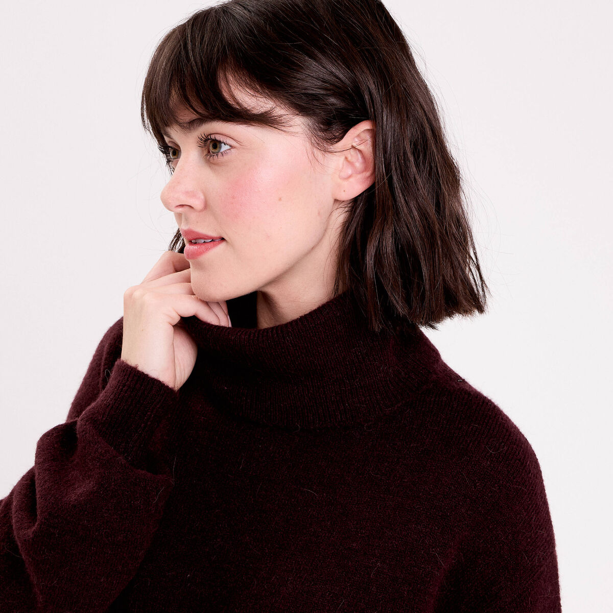 Robe pull col roul&eacute; rouge fonc&eacute; femme
