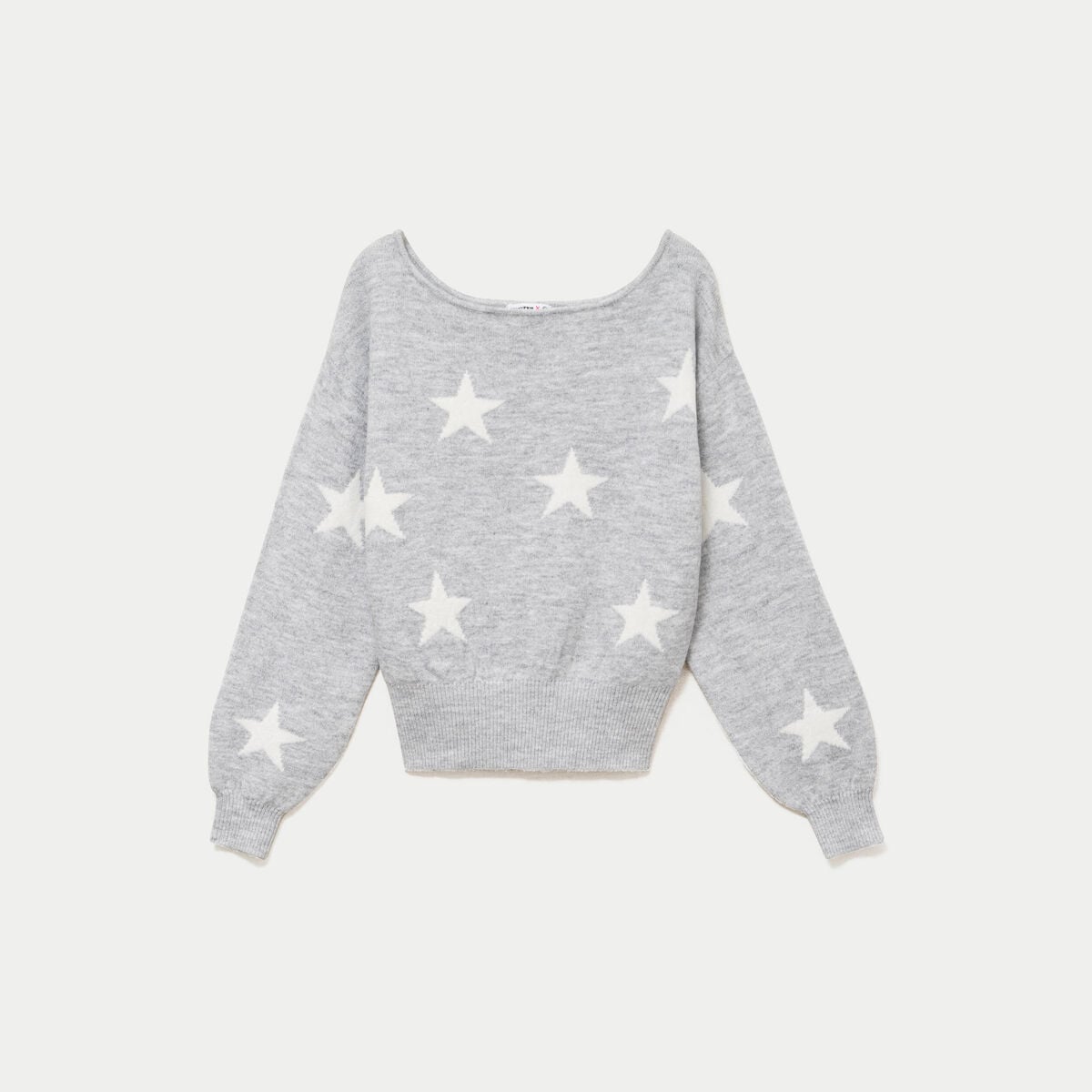 Pull col bateau manches longues gris clair femme