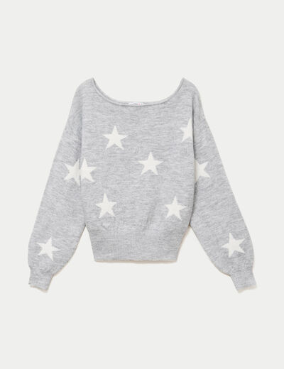 Pull col bateau manches longues gris clair femme