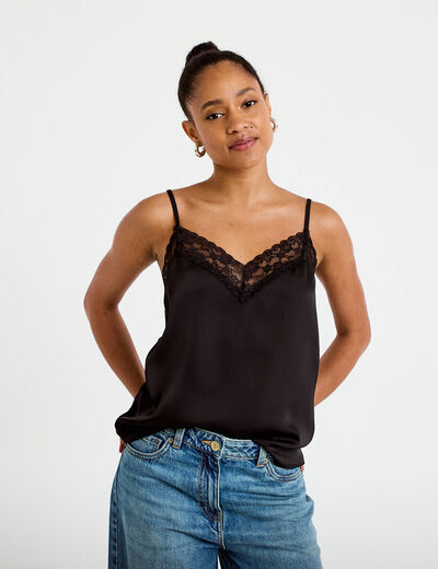 D&eacute;bardeur ajust&eacute; d&eacute;collet&eacute; dentelle noir femme