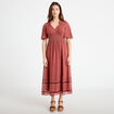 Robe longue &eacute;vas&eacute;e col v voile rouge femme