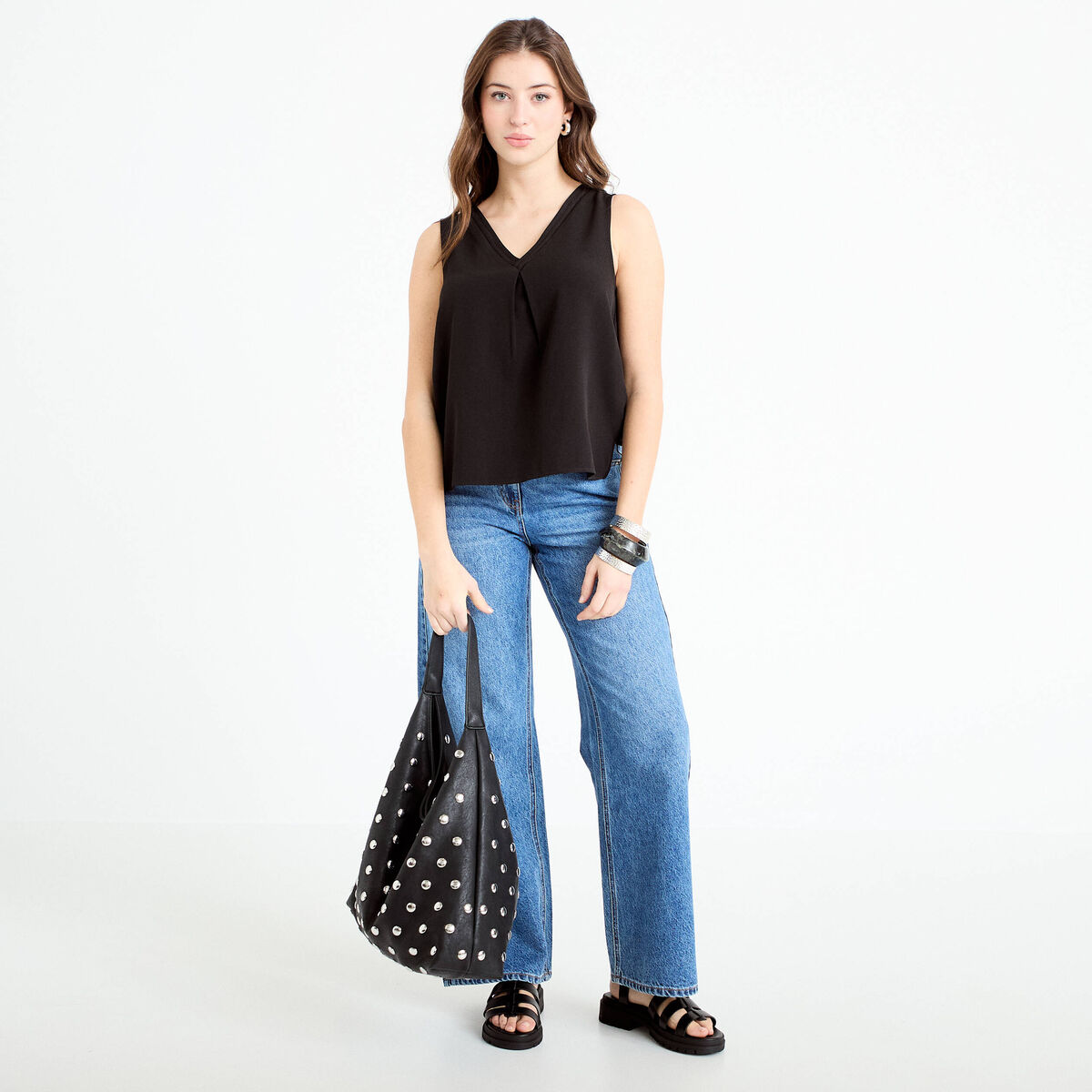 D&eacute;bardeur sans manches noir femme