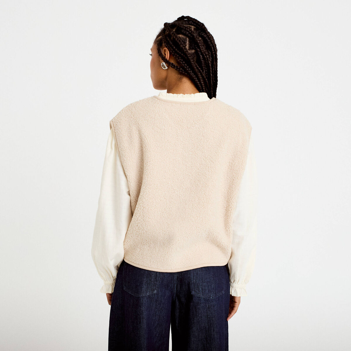 Gilet sans manches effet polaire ecru femme