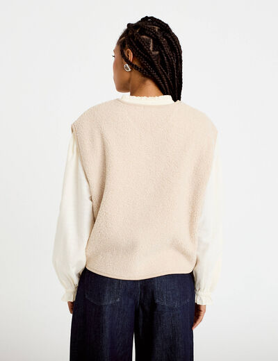 Gilet sans manches effet polaire ecru femme