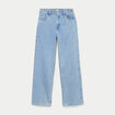Jean wide leg taille haute brod&eacute; bleu femme