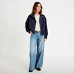 Blouson court bas resserr&eacute; bleu marine femme
