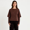 Top bi-mati&egrave;re dentelle col rond marron fonc&eacute; femme