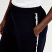 Pantalon large fluide d&eacute;tail dentelle bleu marine femme