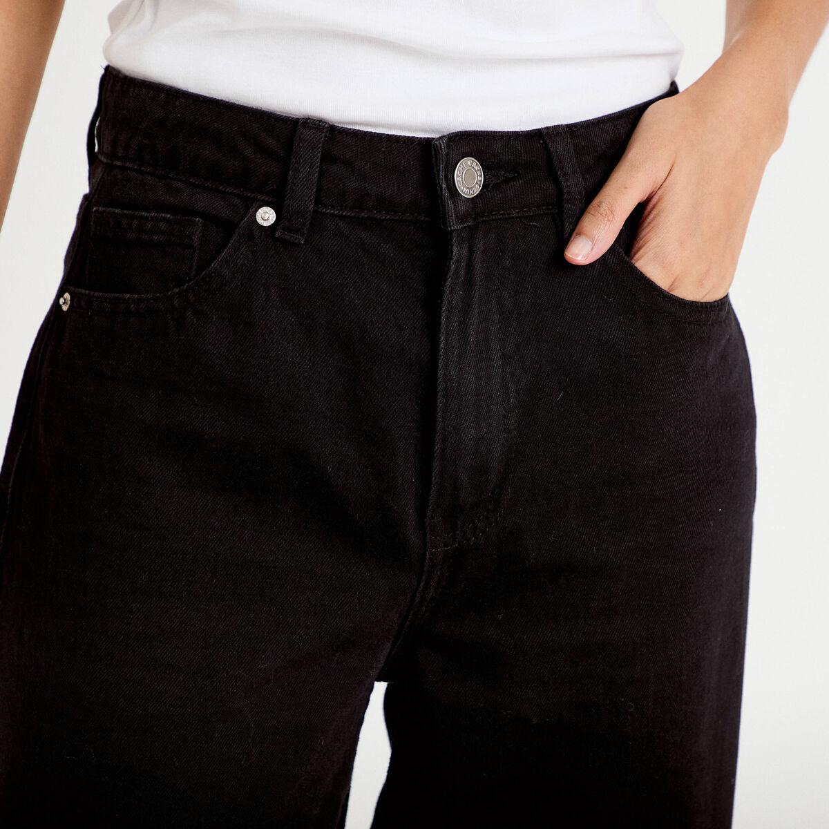 Jeans wide leg taille haute denim noir femme
