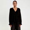 Blouse droite courte manches longues noir femme