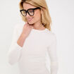 T-shirt cintr&eacute; col rond manches longues ecru femme