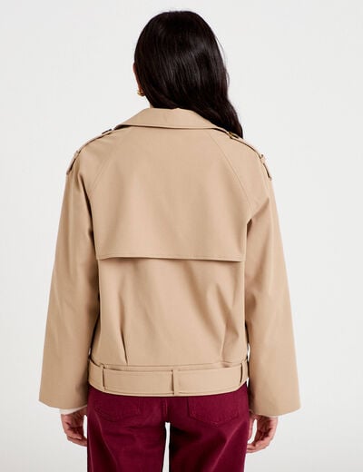 Trench droit manches longues beige femme