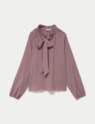 Blouse col montant manches longues rose femme