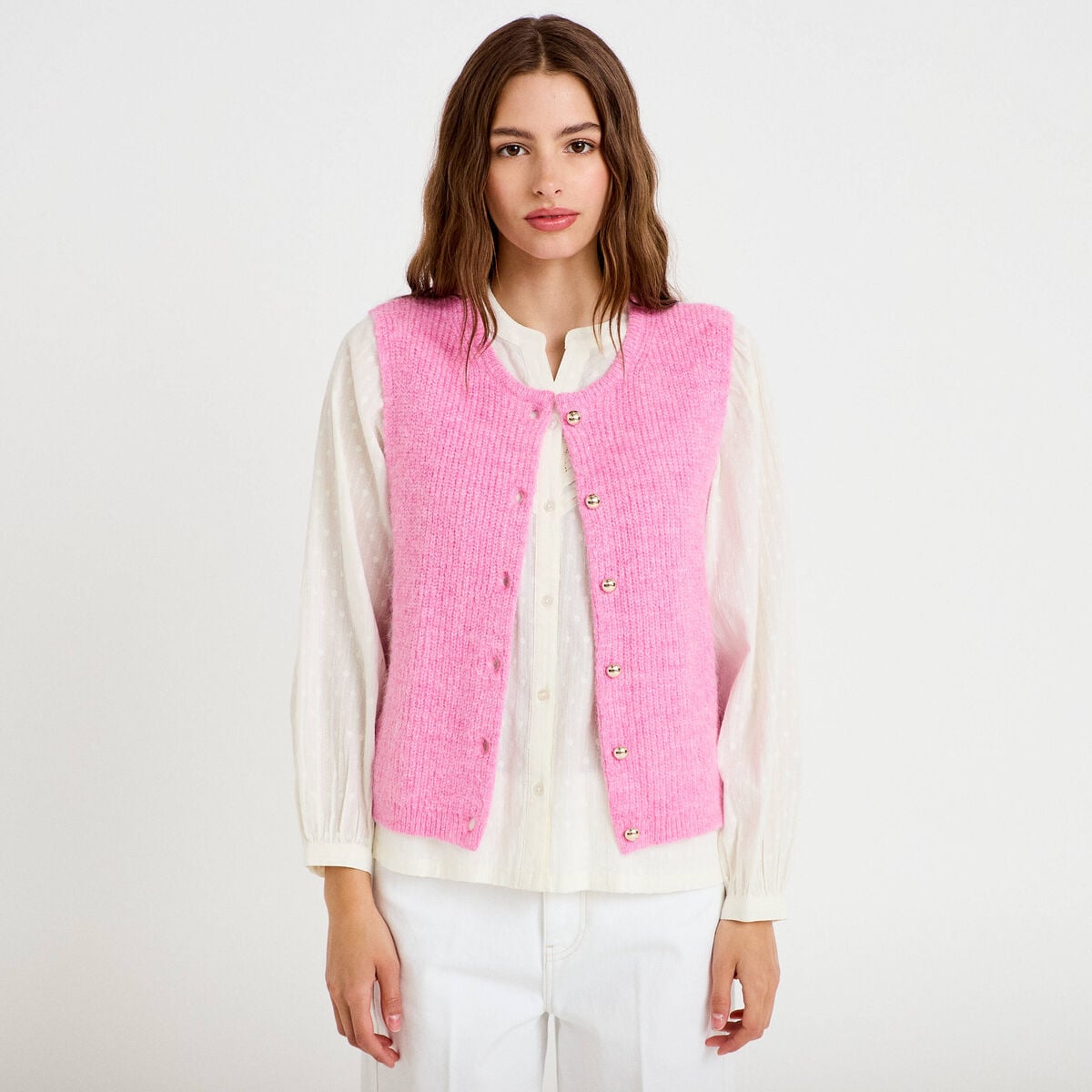 Gilet sans manches rose fushia femme