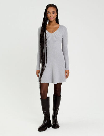 Robe tricot patineuse c&ocirc;tel&eacute;e gris clair femme