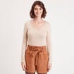 T-shirt thermique col en V plumetis sable femme