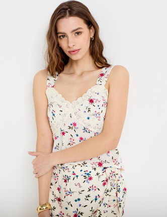 D&eacute;bardeur col coeur d&eacute;tail dentelle beige clair femme