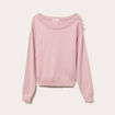 Pull fin col rond manches longues rose poudr&eacute;e femme