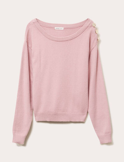 Pull fin col rond manches longues rose poudr&eacute;e femme