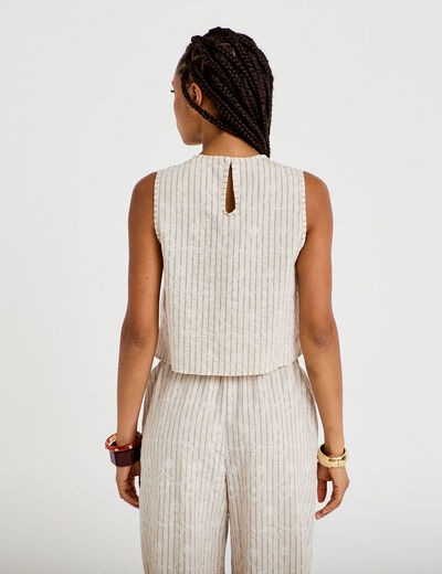 Blouse droite sans manches pliss&eacute;e creme femme
