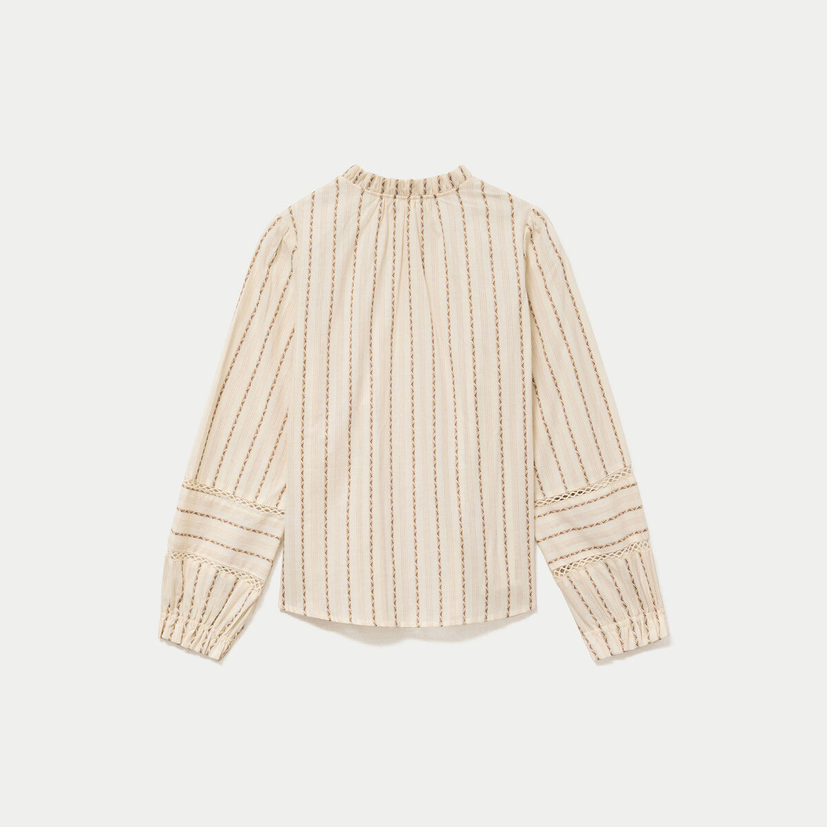 Blouse ajour&eacute;e manches longues marron femme