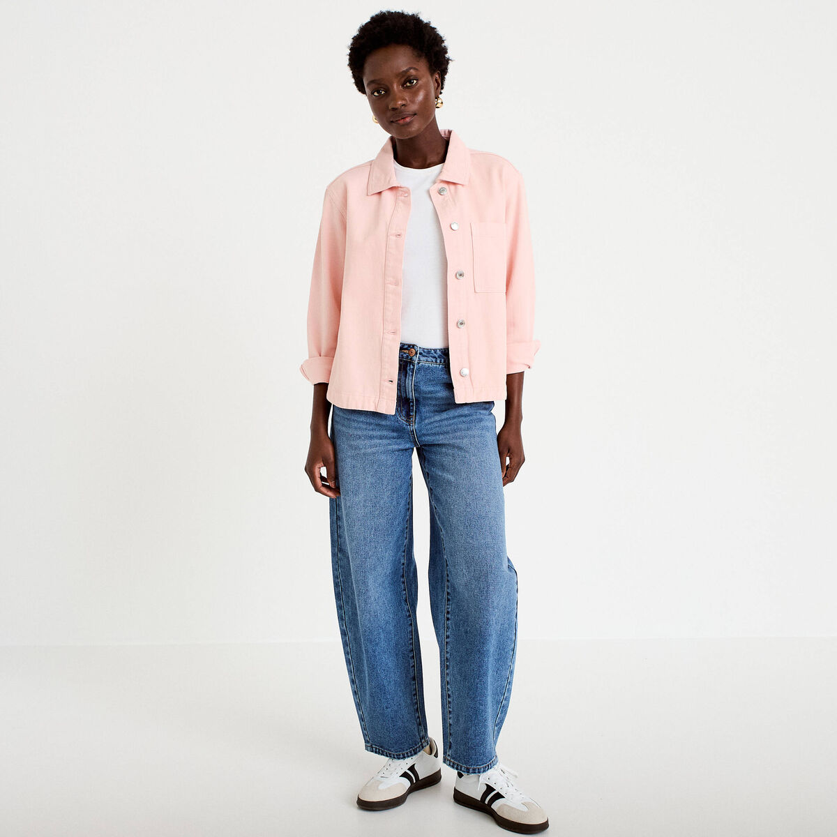 Jean barrel cropped taille standard bleu gris femme