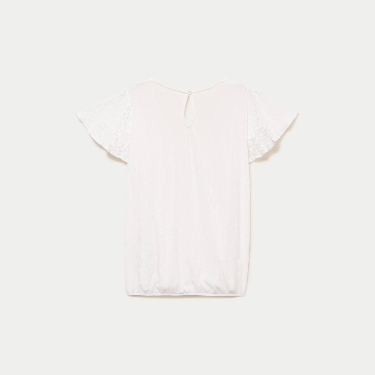 Blouse col v manches courtes dentelle ecru femme