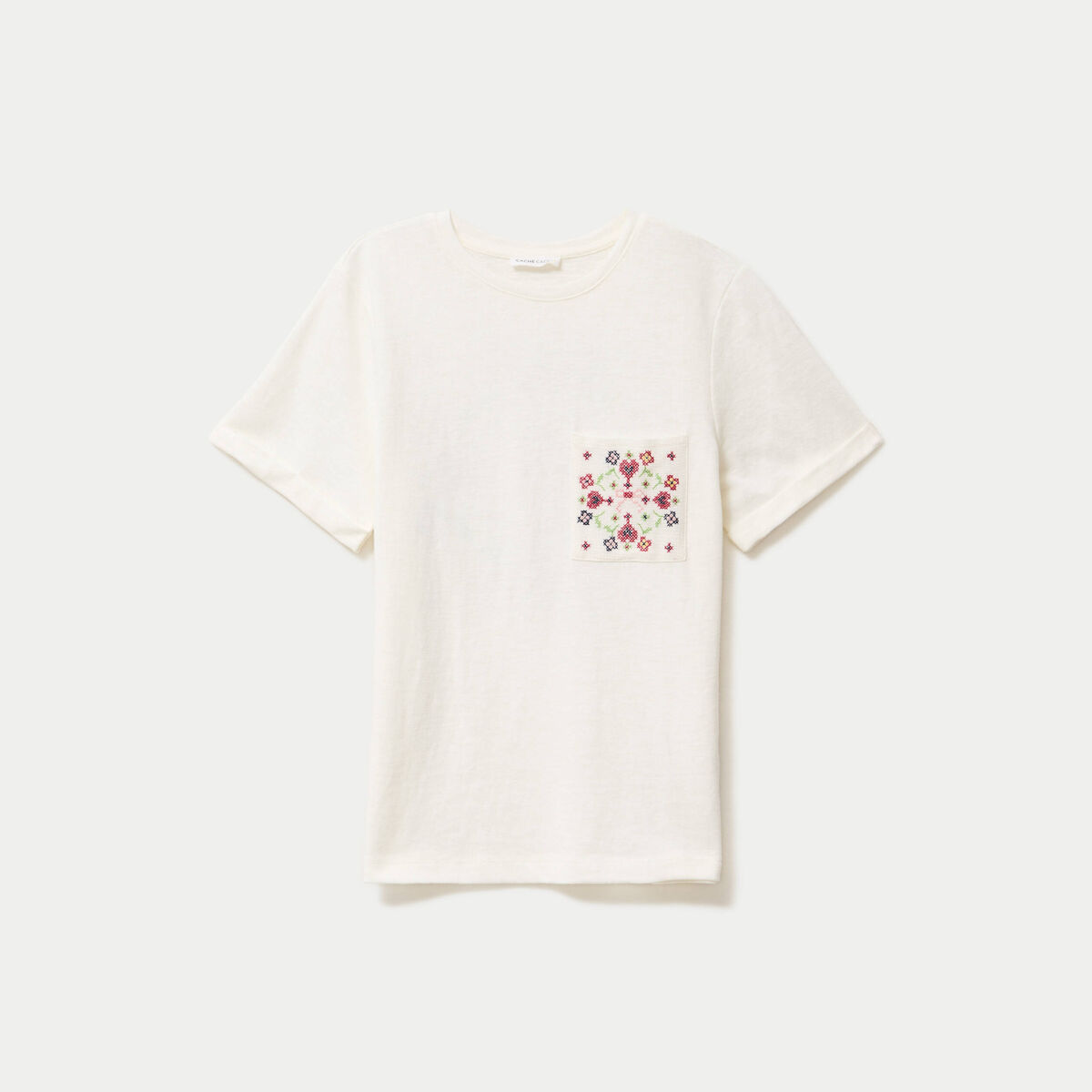 T-shirt col rond manches courtes ecru femme