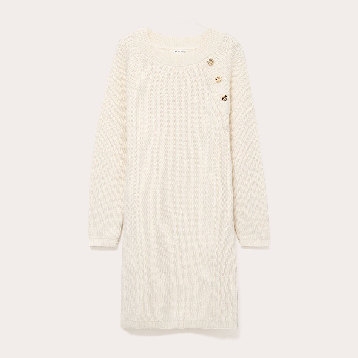 Robe pull d&eacute;tails de boutons ecru femme