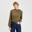 T-shirt manches longues d&eacute;tails ajour&eacute;s vert kaki femme